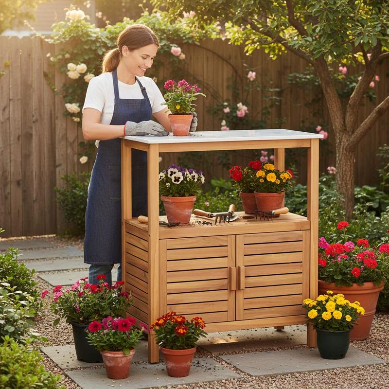 Outdoor Potting Bench Acacia W - Workbench Woodworking 评论和价格