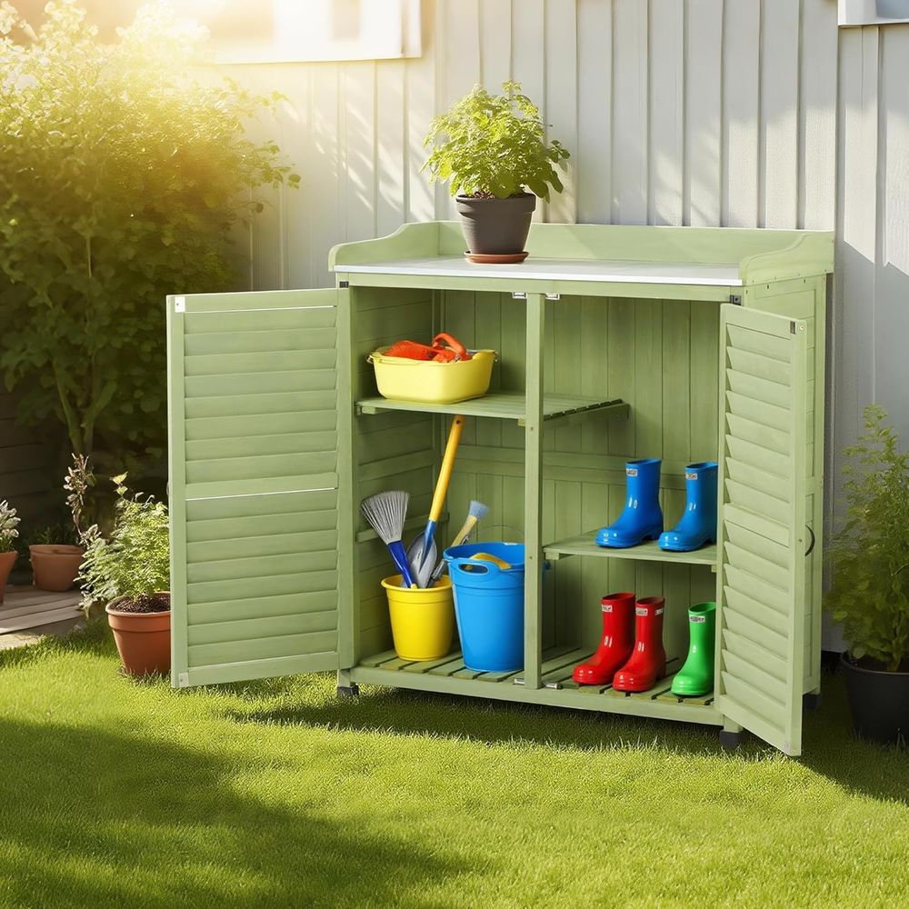 Outdoor Potting Bench with Met - Workbench Woodworking 评论和价格
