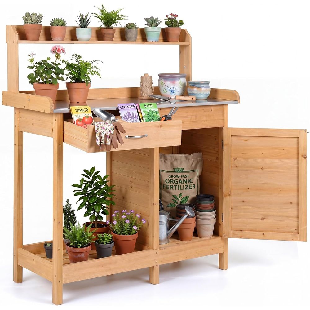 Outdoor Potting Bench Table Wo - Workbench Woodworking 评论和价格