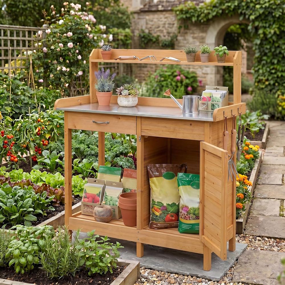 Outdoor Potting Bench Table Wo - Workbench Woodworking 评论和价格