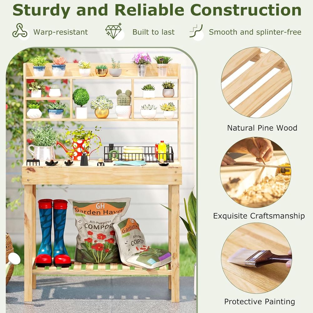 Potting Bench Table, 60” Wood  - Workbench Woodworking 评论和价格